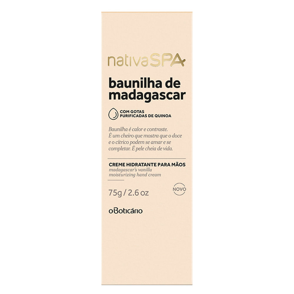Creme Hidratante para Mãos Desodorante Nativa SPA Baunilha de Madagascar, 75g