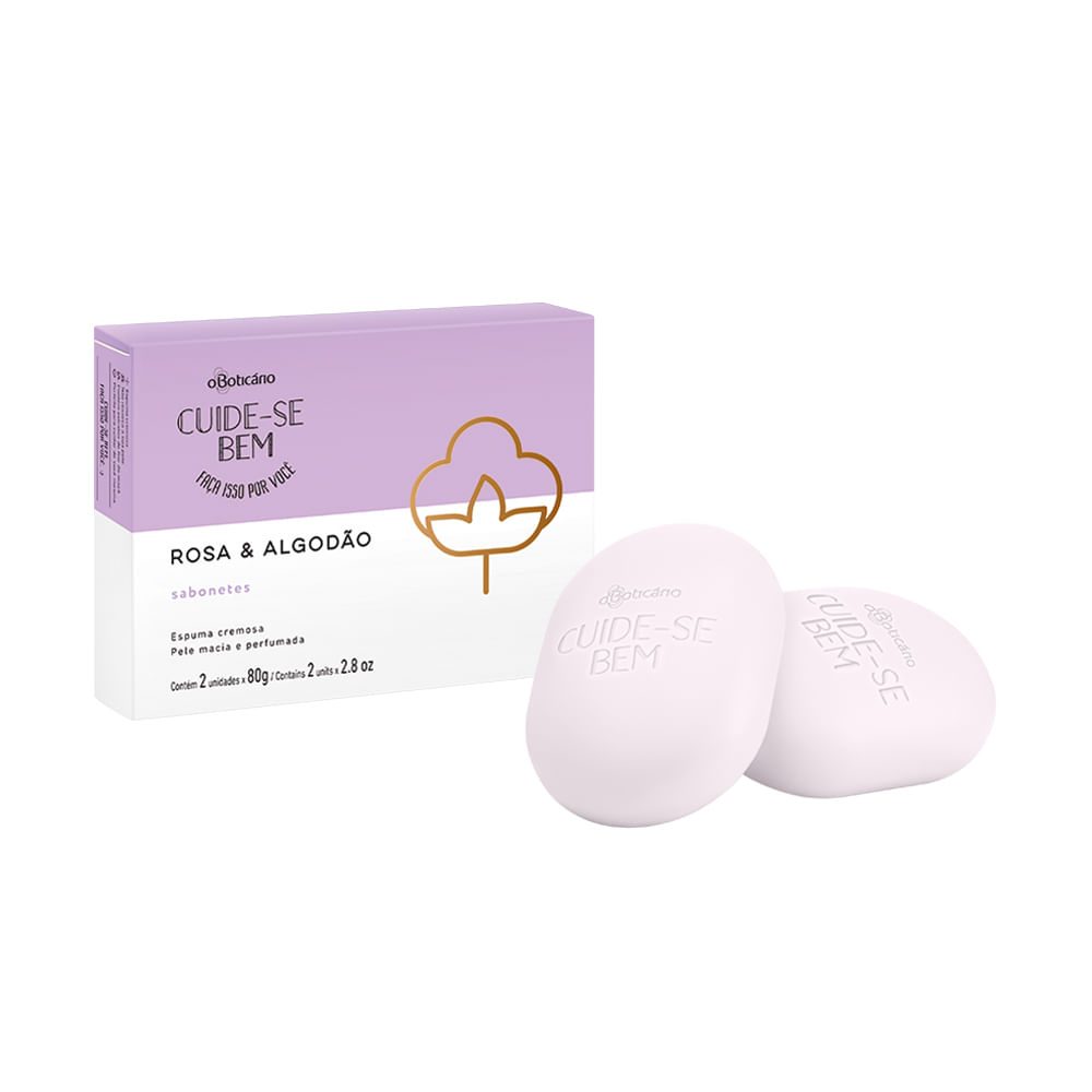 Sabonete Barra 2 unidades Cuide-se Bem Rosa e Algodão, 80g