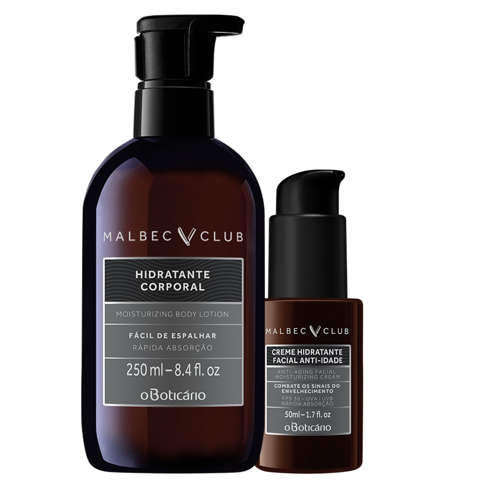 Combo Malbec Club Hidratação: Loção Hidratante Corporal + Creme Hidratante Facial