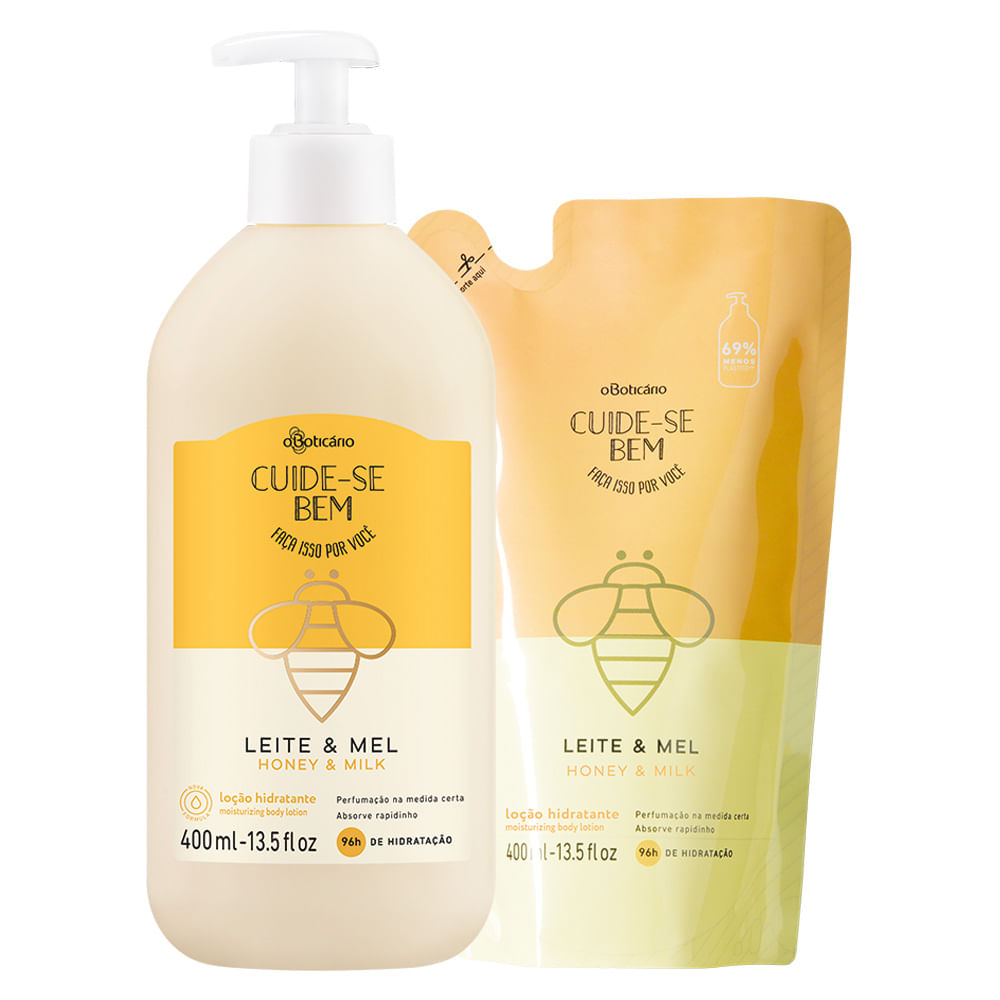 Combo Cuide-Se Bem Leite e Mel: Loção Hidratante Corporal 400ml + Refil