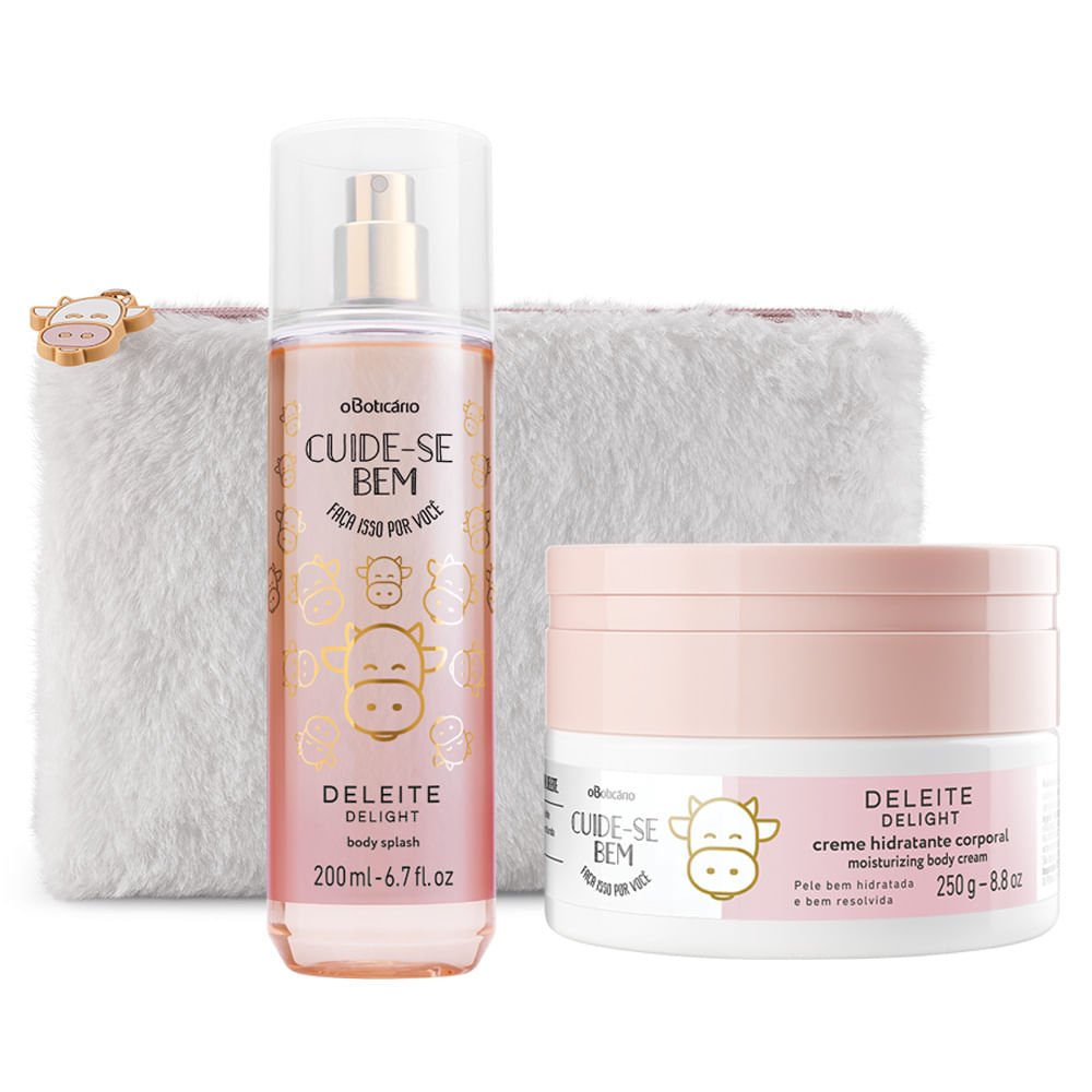 Combo Cuide-se Bem Deleite: Creme Hidratante Corporal 250g + Body Splash + Nécessaire