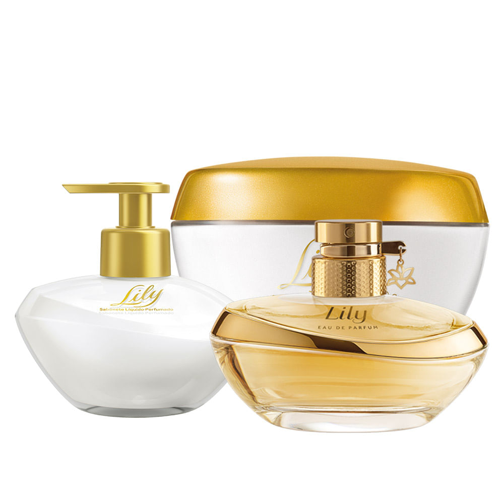 Combo Lily: Eau de Parfum + Creme Acetinado Hidratante Corporal+ Sabonete Líquido Mãos