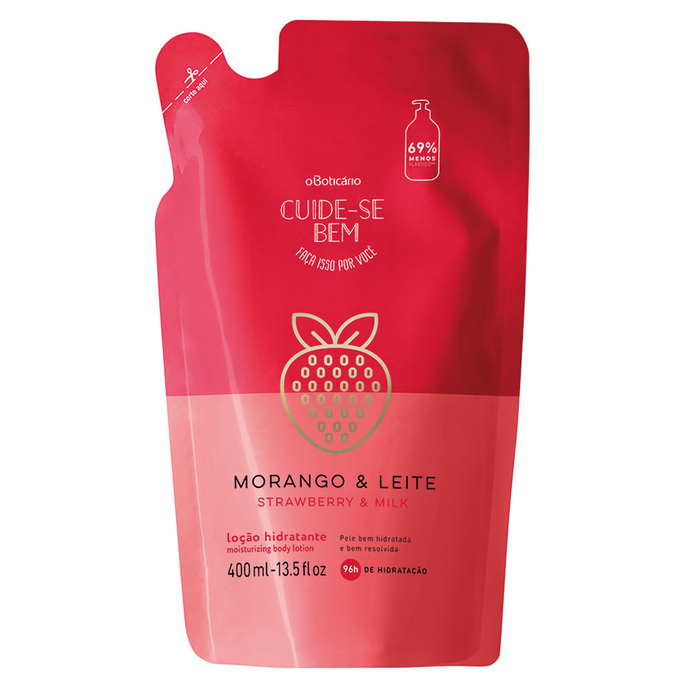 Refil Loção Hidratante Desodorante Corporal Cuide-se Bem Morango e Leite, 400ml