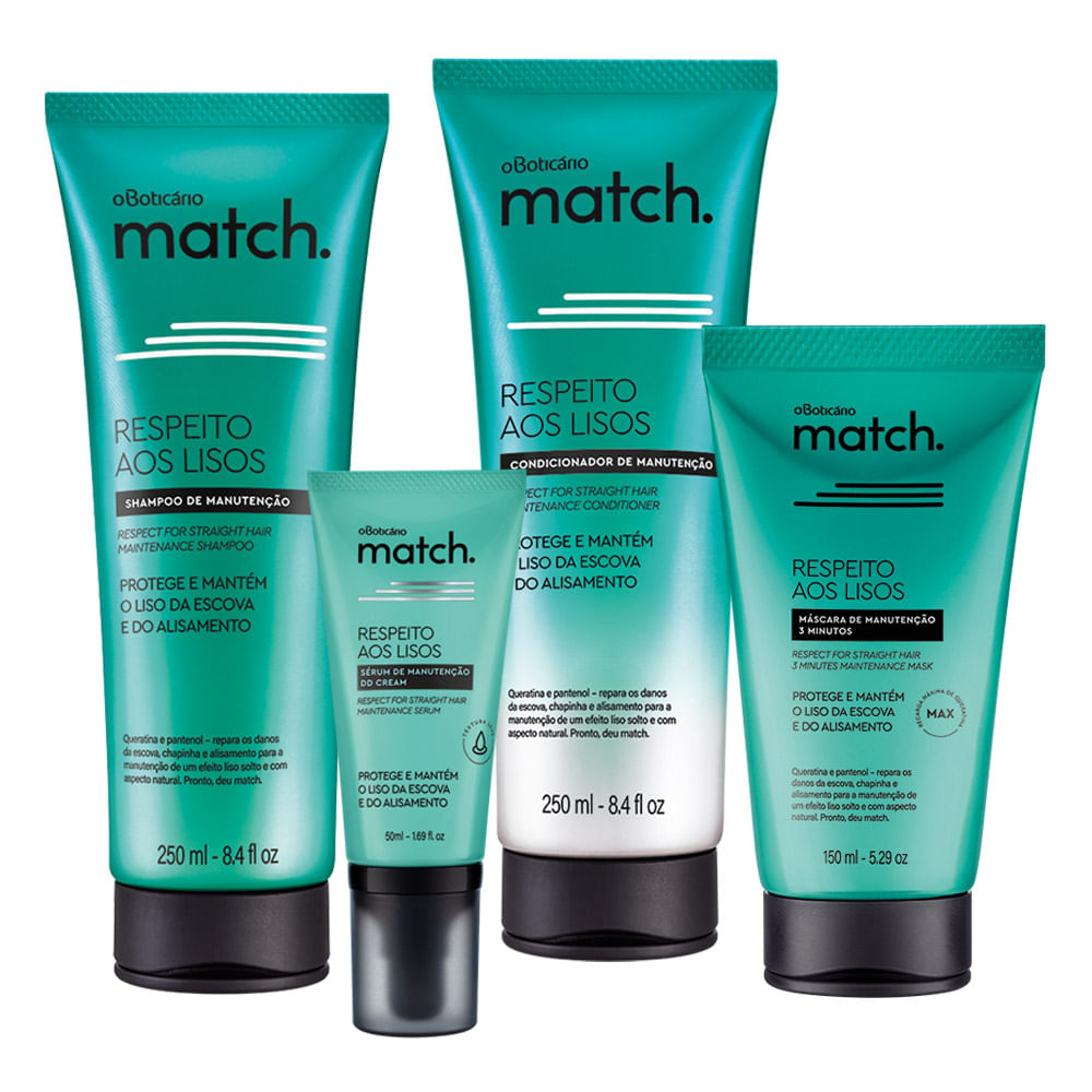 Combo Match Respeito aos Lisos Manutenção: Shampoo + Condicionador + Máscara + Protetor Térmico