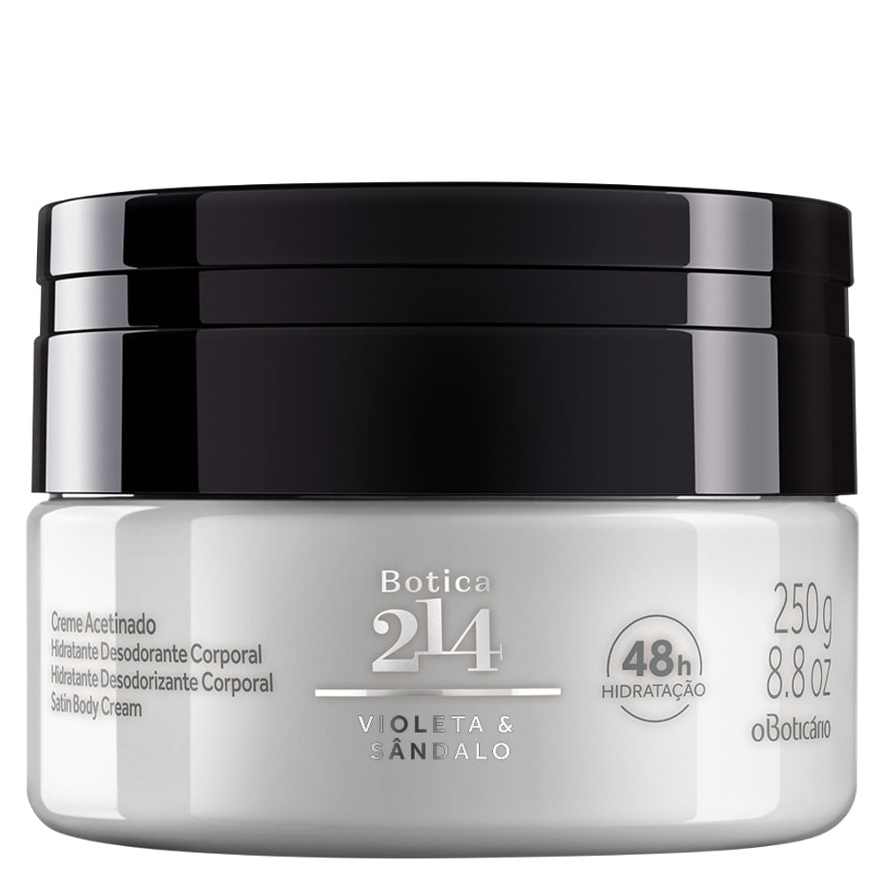 Creme Acetinado Desodorante Hidratante Corporal Botica 214 Violeta & Sândalo, 250g