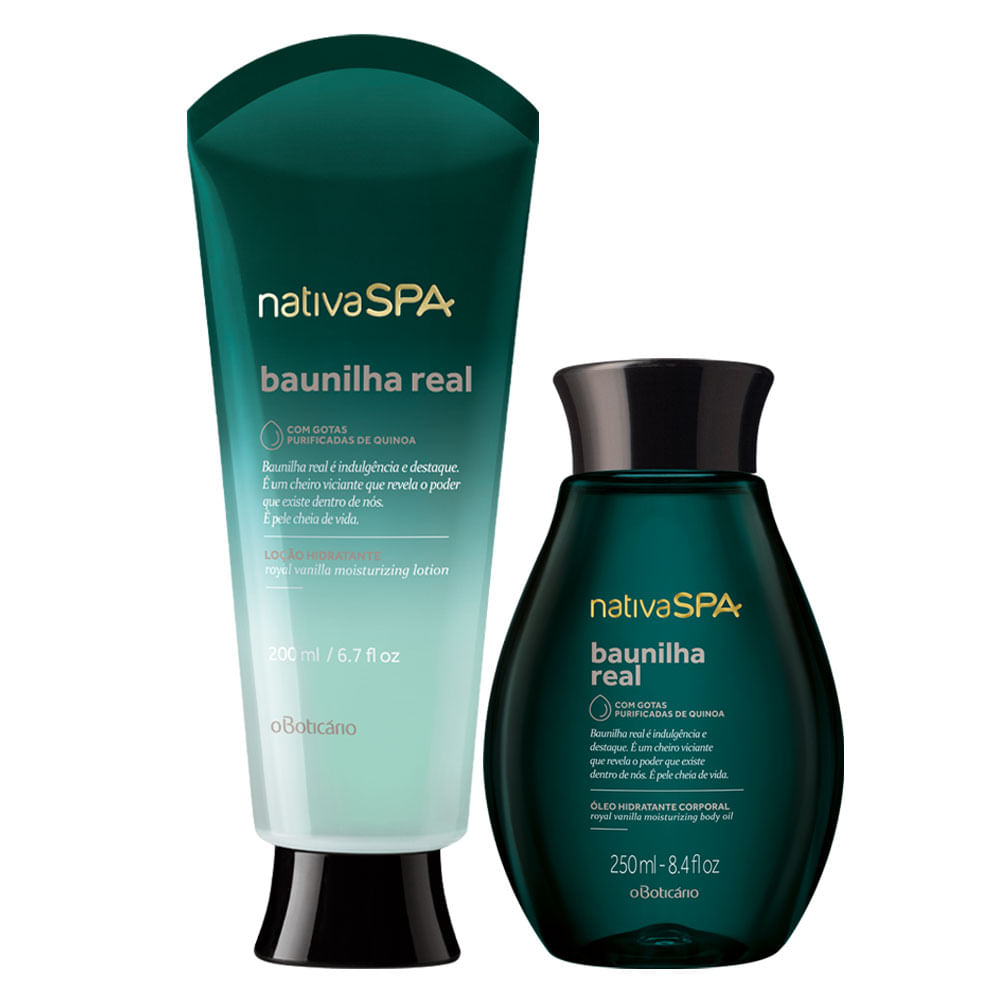 Combo Nativa SPA Baunilha Real: Loção Hidratante 200ml + Óleo Corporal 250ml