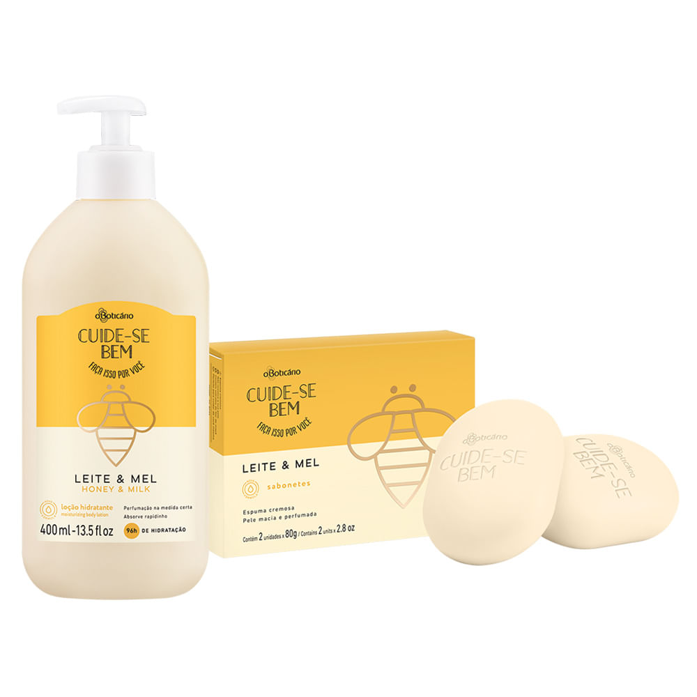 Combo Cuide-se Bem Leite & Mel: Loção Desodorante 400ml + 2 Sabonetes em Barra 80g