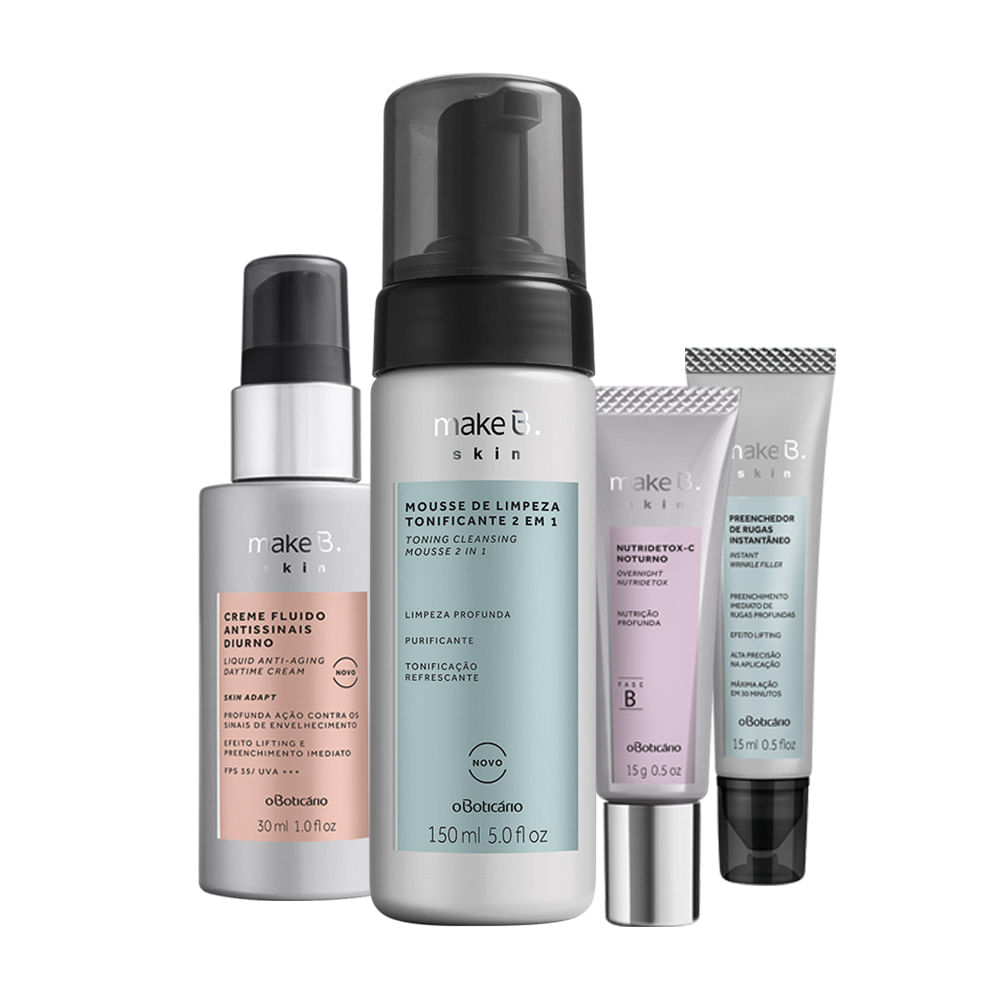 Combo Make B. Skin: Mousse de Limpeza + Preenchedor de Rugas + Creme Antissinais Diurno + Creme Antissinais Noturno