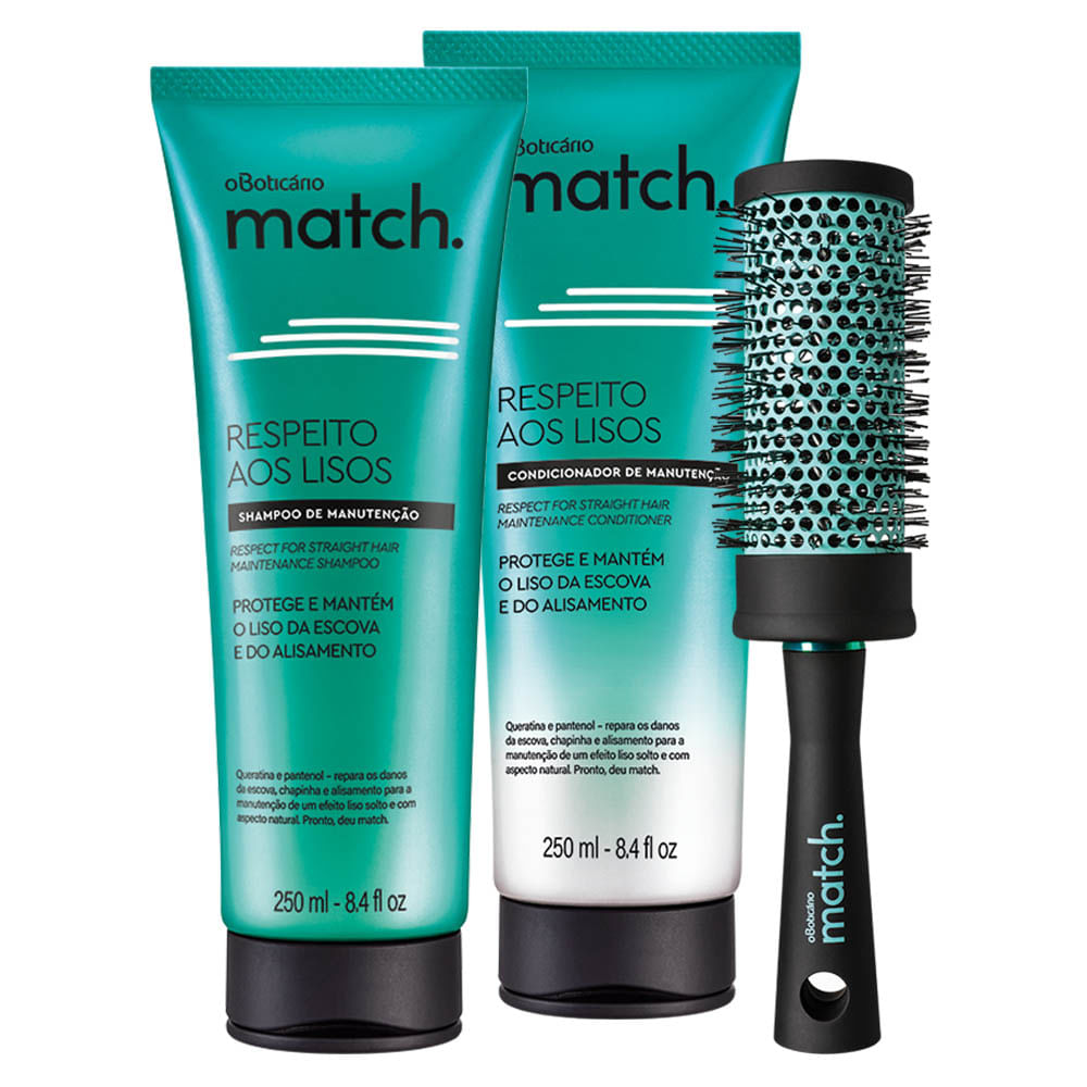 Combo Respeito aos Lisos: Shampoo + Condicionador + Escova para Modelar e Alisar