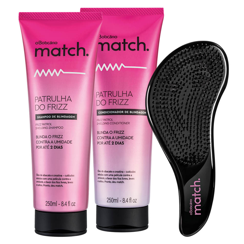 Combo Match Patrulha do Frizz: Shampoo + Condicionador + Escova para Desembaraçar