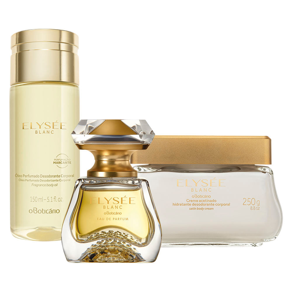 Combo Elysée Blanc: Eau de Parfum + Creme Acetinado Desodorante + Óleo Desodorante Corporal