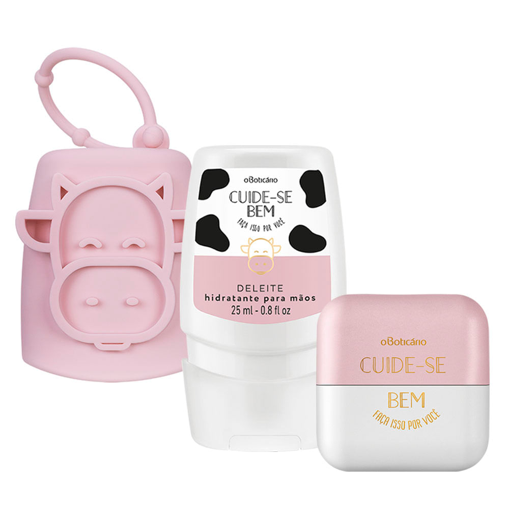 Combo Cuide-se Bem Deleite: Hidratante Labial + Creme Desodorante Mãos + Capinha