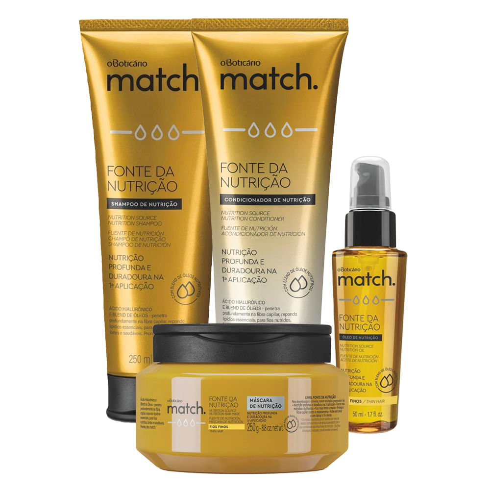 Combo Match Fonte da Nutrição Fios Finos: Shampoo + Condicionador + Máscara Capilar + Oleo Capilar