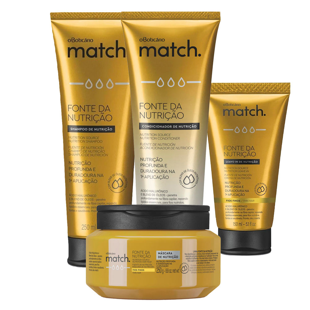 Combo Match Fonte da Nutrição Fios Finos: Shampoo + Condicionador + Máscara Capilar + Creme para Pentear