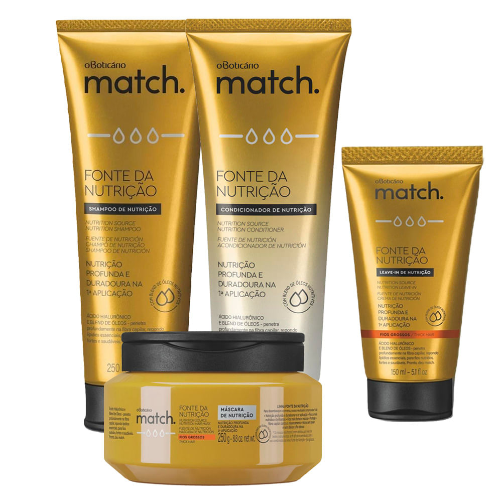Combo Match Fonte da Nutrição Fios Grossos: Shampoo + Condicionador + Máscara Capilar + Creme para Pentear