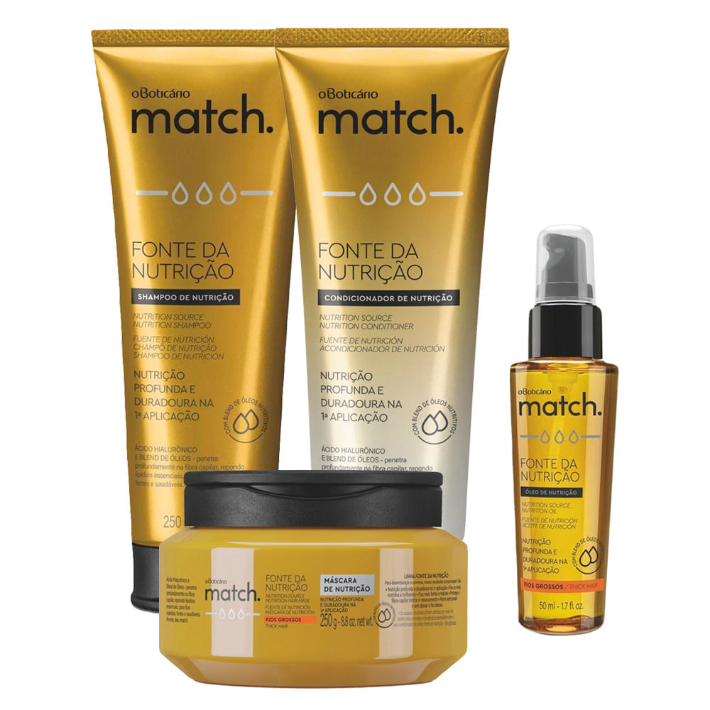 Combo Match Fonte da Nutrição Fios Grossos: Shampoo + Condicionador + Máscara Capilar + Oleo Capilar