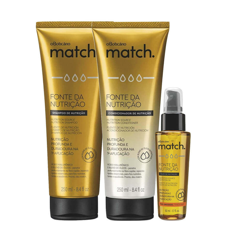 Combo Match Fonte Da Nutrição Fios Grossos: Shampoo + Condicionador + Óleo Capilar