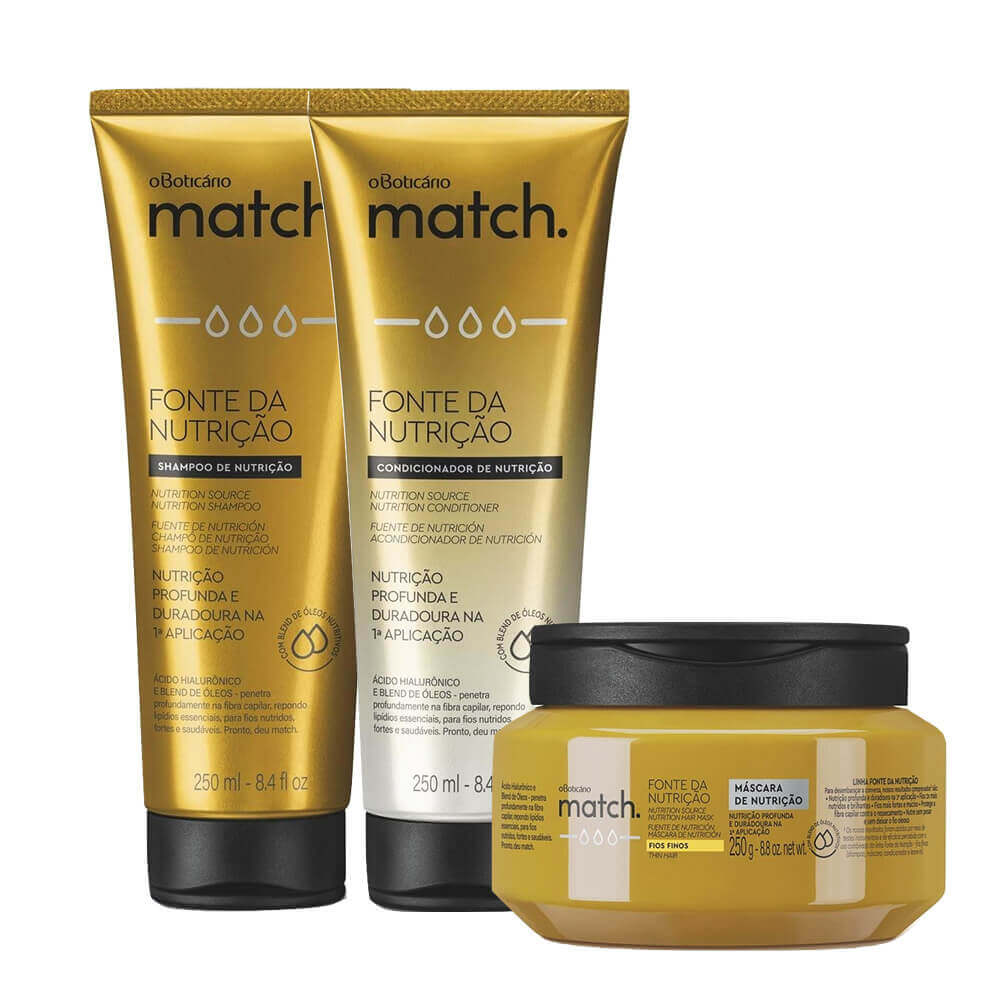 Combo Match Fonte Da Nutrição Fios Finos: Shampoo + Condicionador + Máscara Capilar