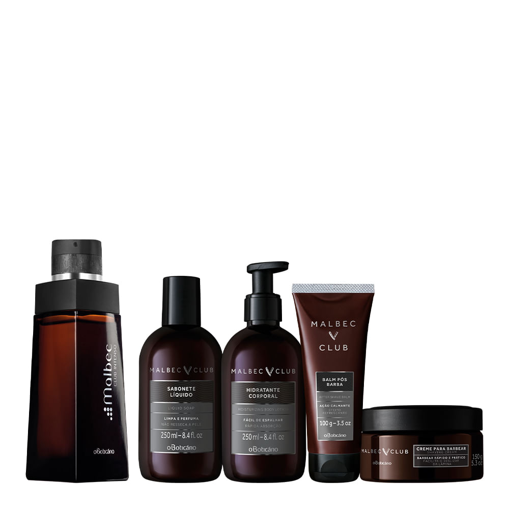 Combo Malbec Club: Desodorante Colonia + Creme de Barbear + Loção hidratante + Sabonete Líquido + Balm Pós Barba