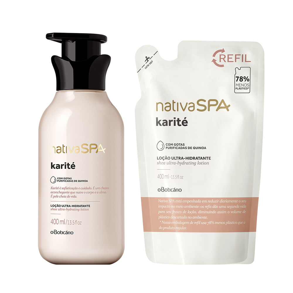 Combo Nativa Spa Karité: Loção Hidratante Corporal + Refil Loção Hidratante Corporal