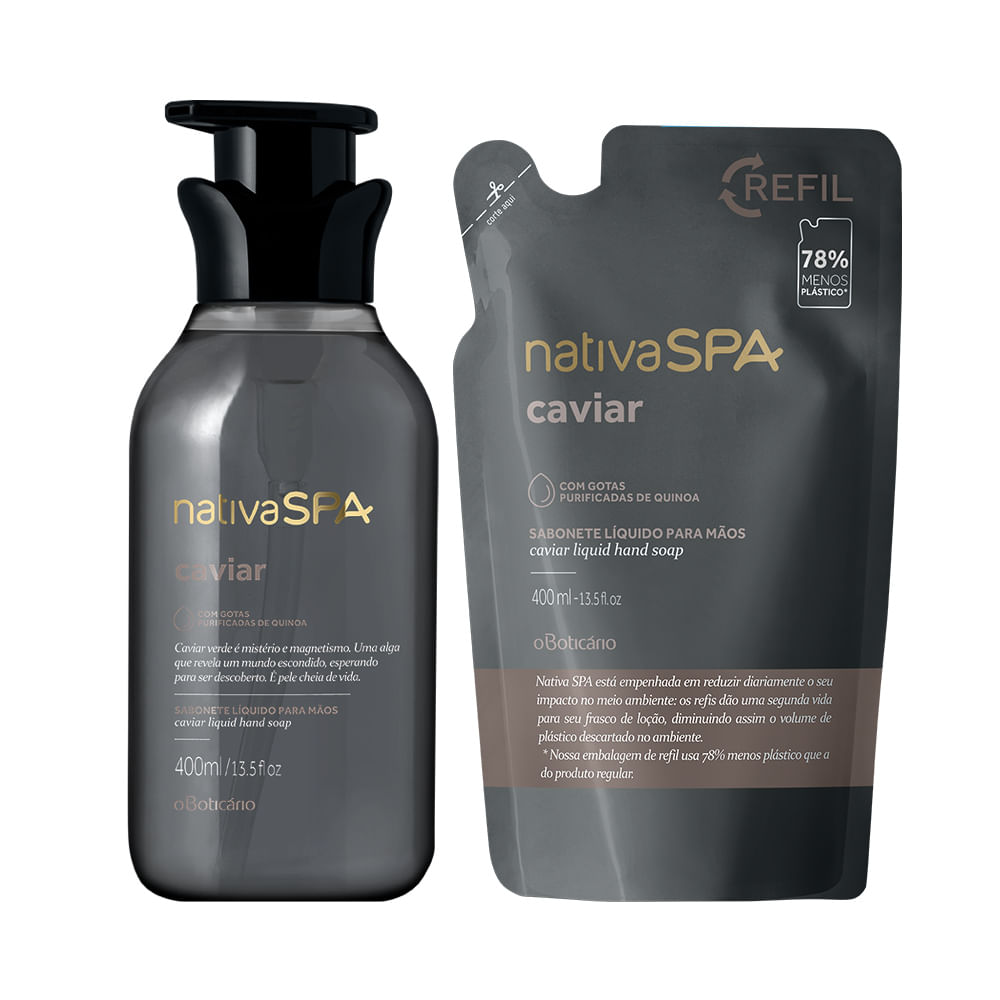 Combo Nativa Spa Caviar: Sabonete Líquido Para Mãos + Refil Sabonete Líquido Para Mãos