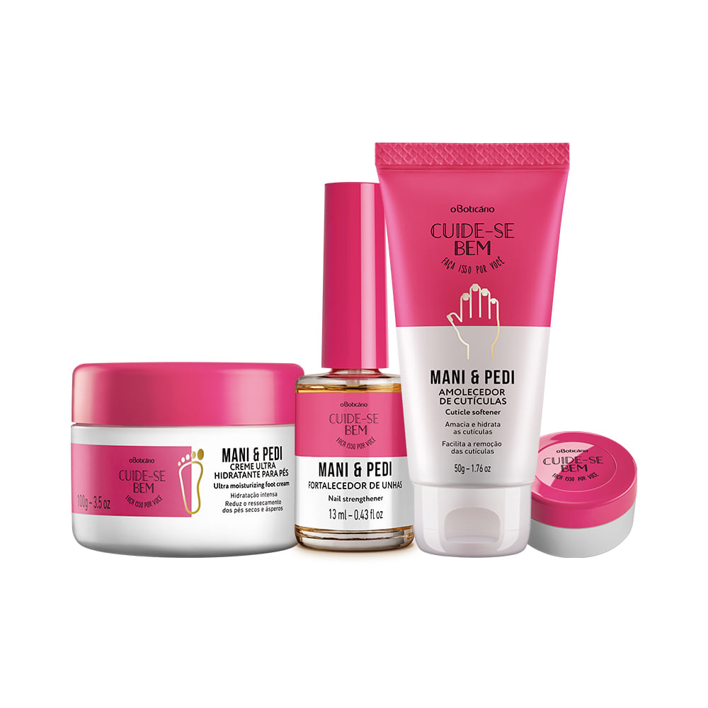 Combo Cuide-Se Bem Mani & Pedi: Creme Hidratante Para Pés + Amolecedor Para Cutícula + Hidratante Para Cutícula + Fortalecedor De Unhas