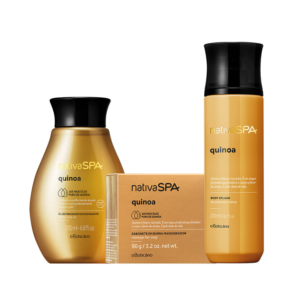 Combo Nativa Spa Quinoa: Sabonete Em Barra + Óleo Hidratante + Body Splash