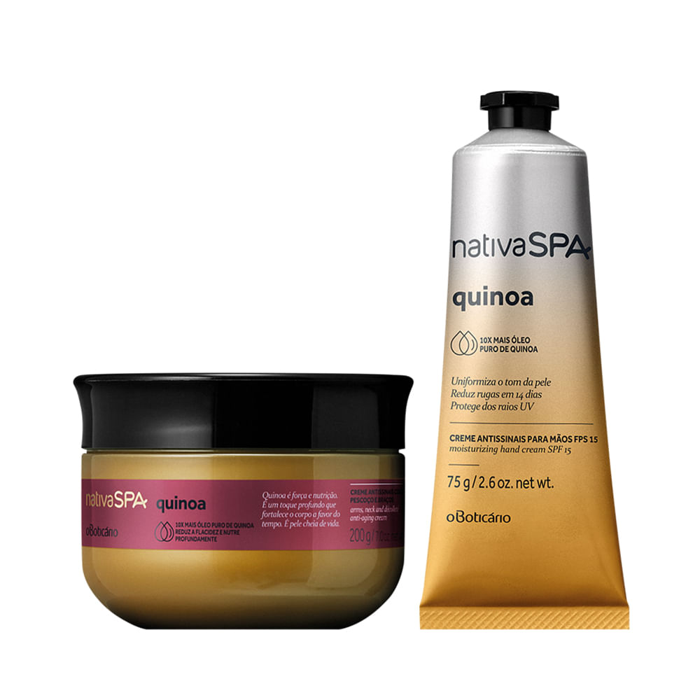 Combo Nativa Spa Quinoa: Creme Antissinais Para Mãos + Creme Para Colo, Pescoço E Braços