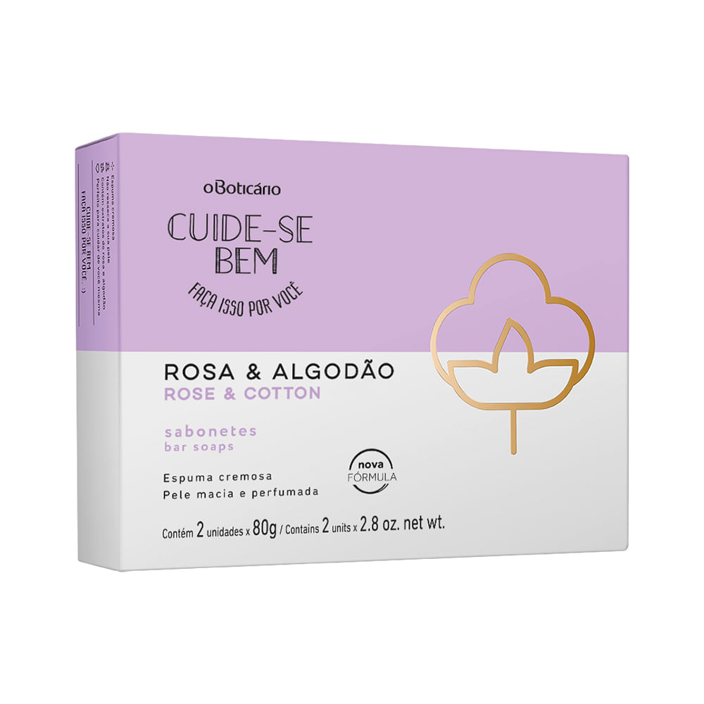 Sabonete em Barra Duo Cuide-se Bem Rosa e Algodão, 2 unidades de 80 g cada