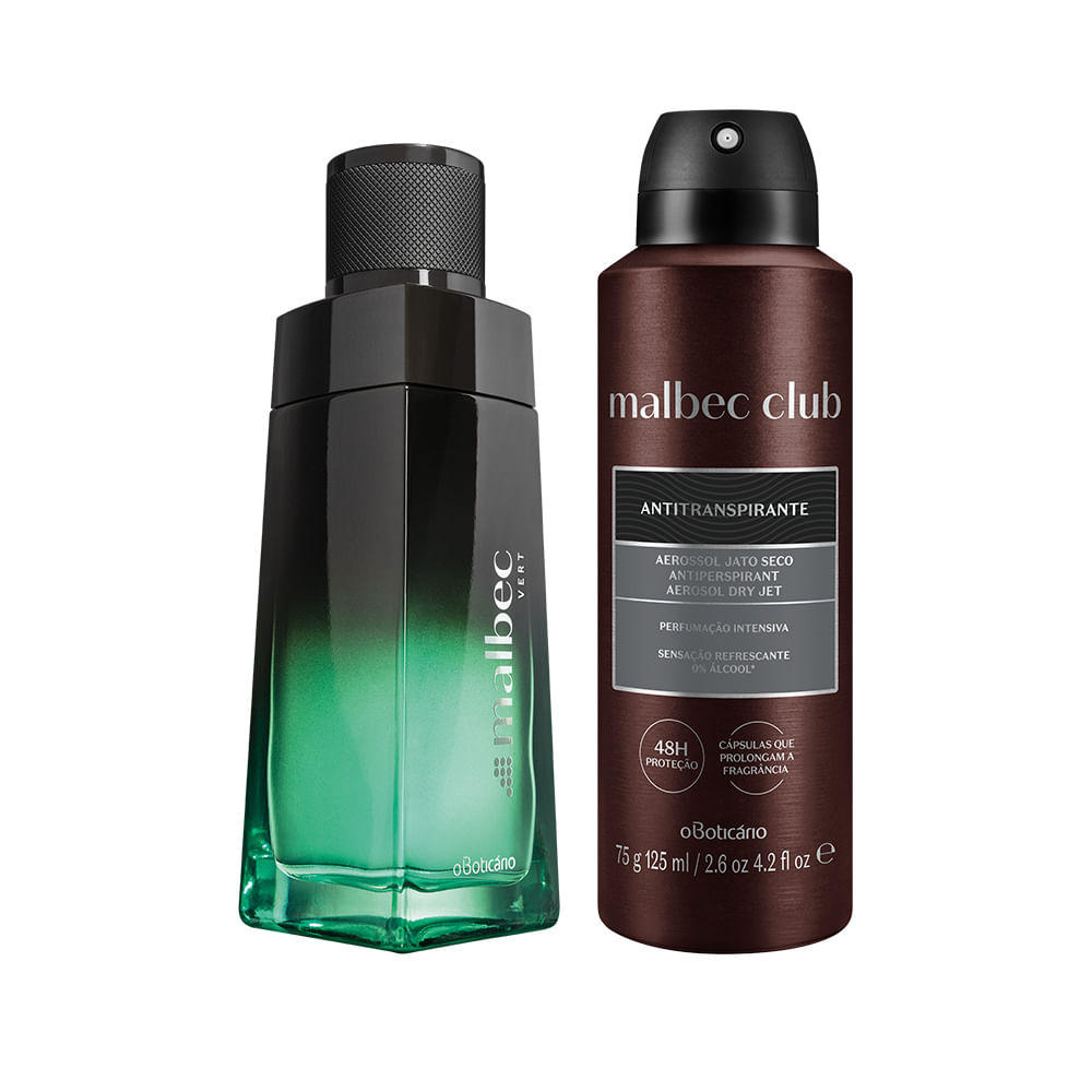 Combo Malbec Vert + Club Intenso: Desodorante Colônia Vert, 100Ml + Desodorante Aerossol Club Intenso, 75G
