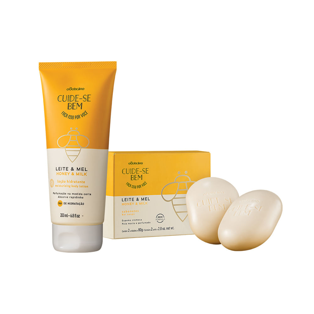 Combo Cuide-Se Bem Leite E Mel: Loção Hidratante, 200Ml + Sabonete Em Barra, 2X80G