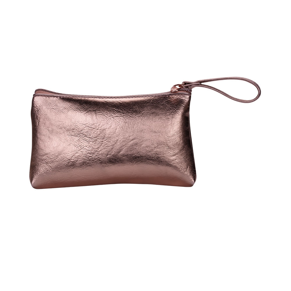 Necessaire Rose Metalizado Com Alça