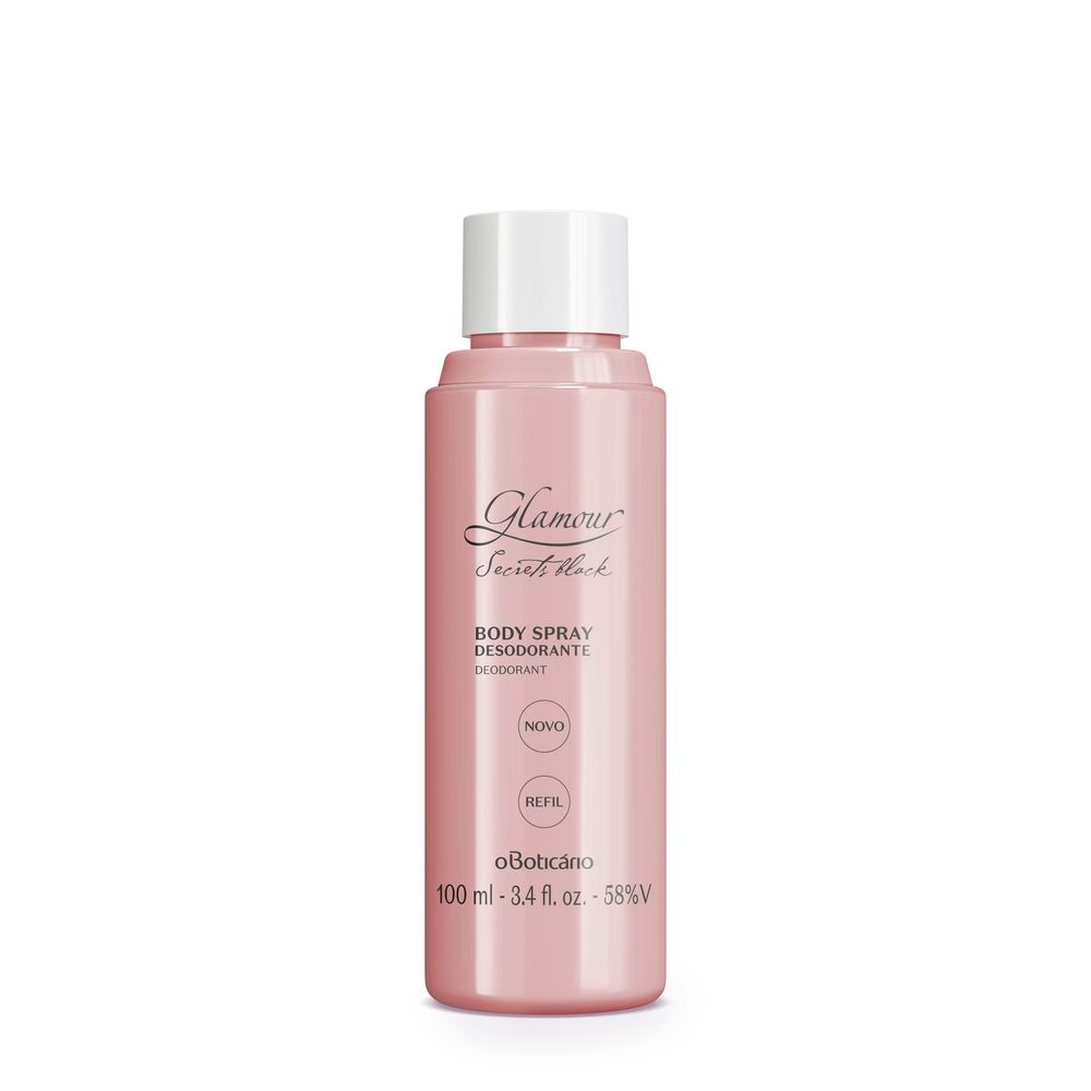Refil Desodorante Body Spray Glamour Secrets Black, 100 ml
