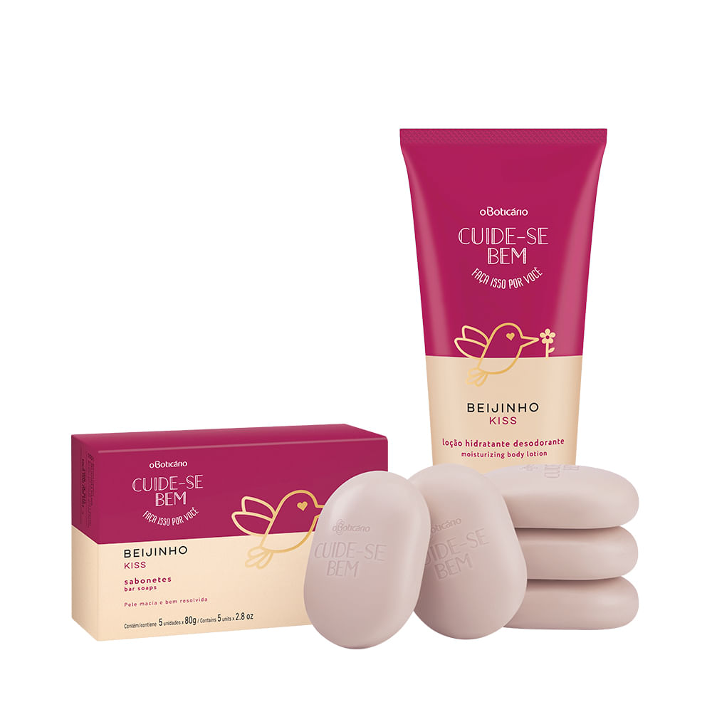 Combo Cuide-Se Bem Beijinho: Loção Hidratante, 200Ml + Sabonete Em Barra, 5 Un. 80G Cada