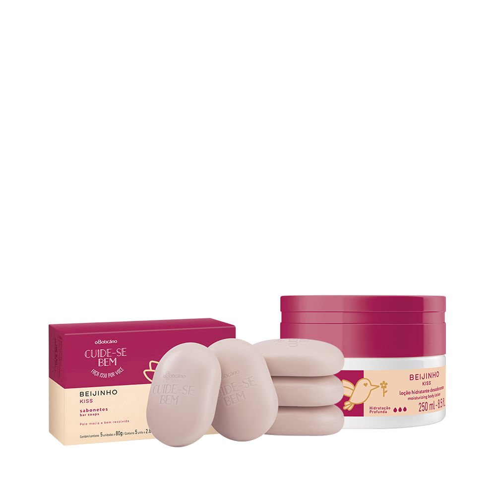 Combo Cuide-Se Bem Beijinho: Loção Hidratante, 250Ml + Sabonete Em Barra, 5 Un. 80G Cada
