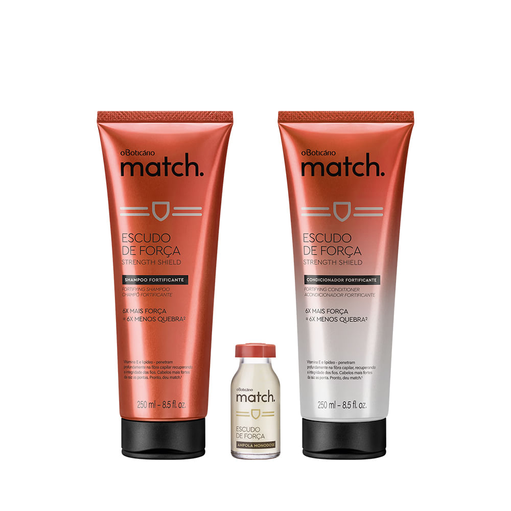 Combo Match Força: Shampoo, 250 ml + Condicionador, 250 ml + Ampola, 15 ml