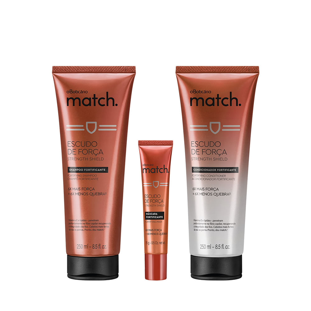 Combo Match Força: Shampoo, 250 ml + Condicionador, 250 ml + Máscara Monodose, 15 ml