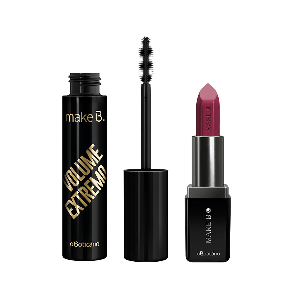 Combo Make B.: Batom Cremoso Mystic Red, 3,6g + Máscara Volume Extremo, 10ml