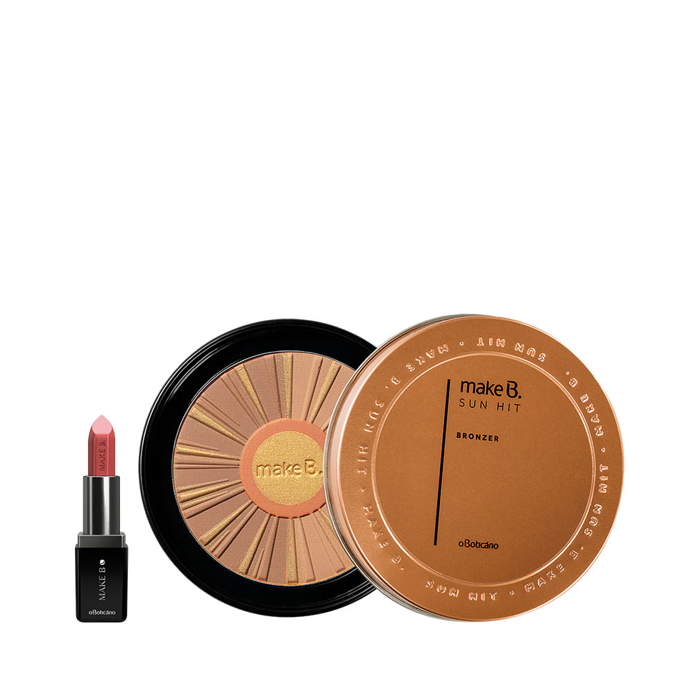 Combo Make B.: Batom Hidratante Rose, 3,6g + Bronzer Medium Tan Sun Hit, 28g