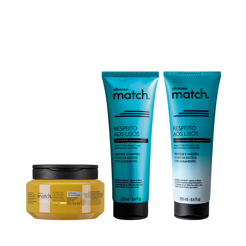 Combo Match Respeito Aos Lisos + Fonte Da Nutrição: Shampoo, 250ml + Condicionador, 250ml + Máscara Capilar 250g
