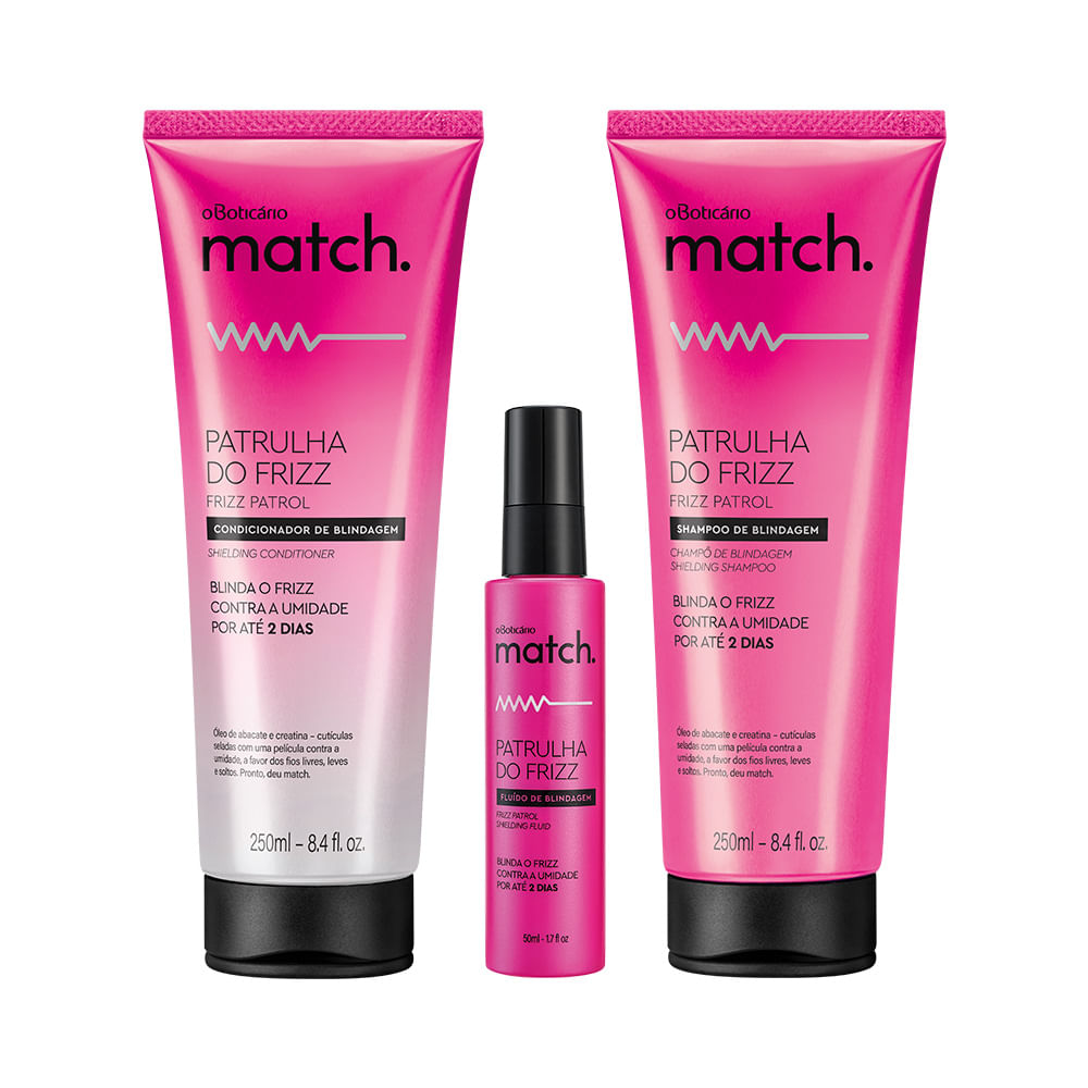 Combo Match Patrulha Do Frizz: Shampoo, 250ml + Condicionador, 250ml + Sérum Capilar, 50ml