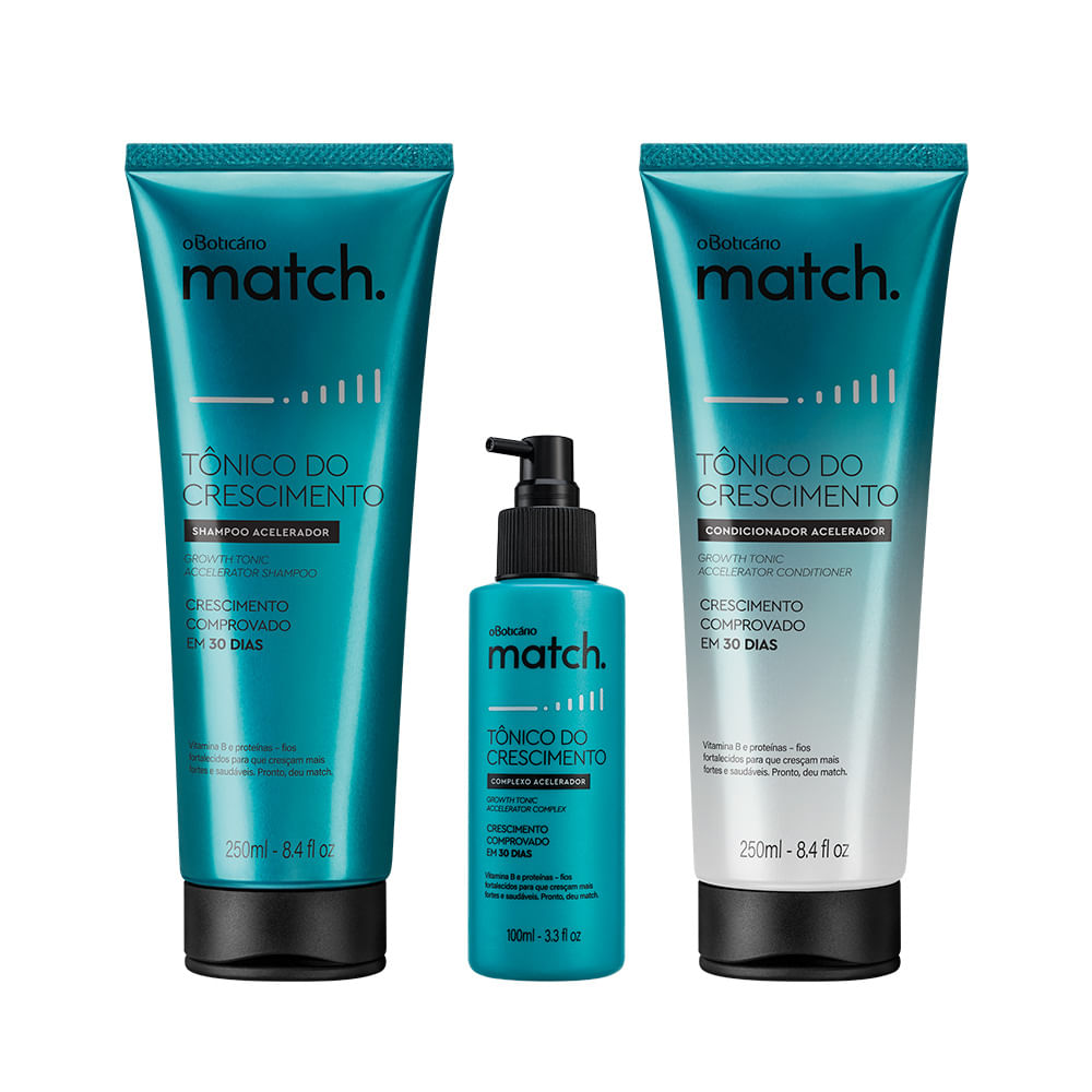 Combo Match Tônico Do Crescimento: Shampoo, 250ml + Condicionador, 250ml + Complexo Acelerador, 100ml