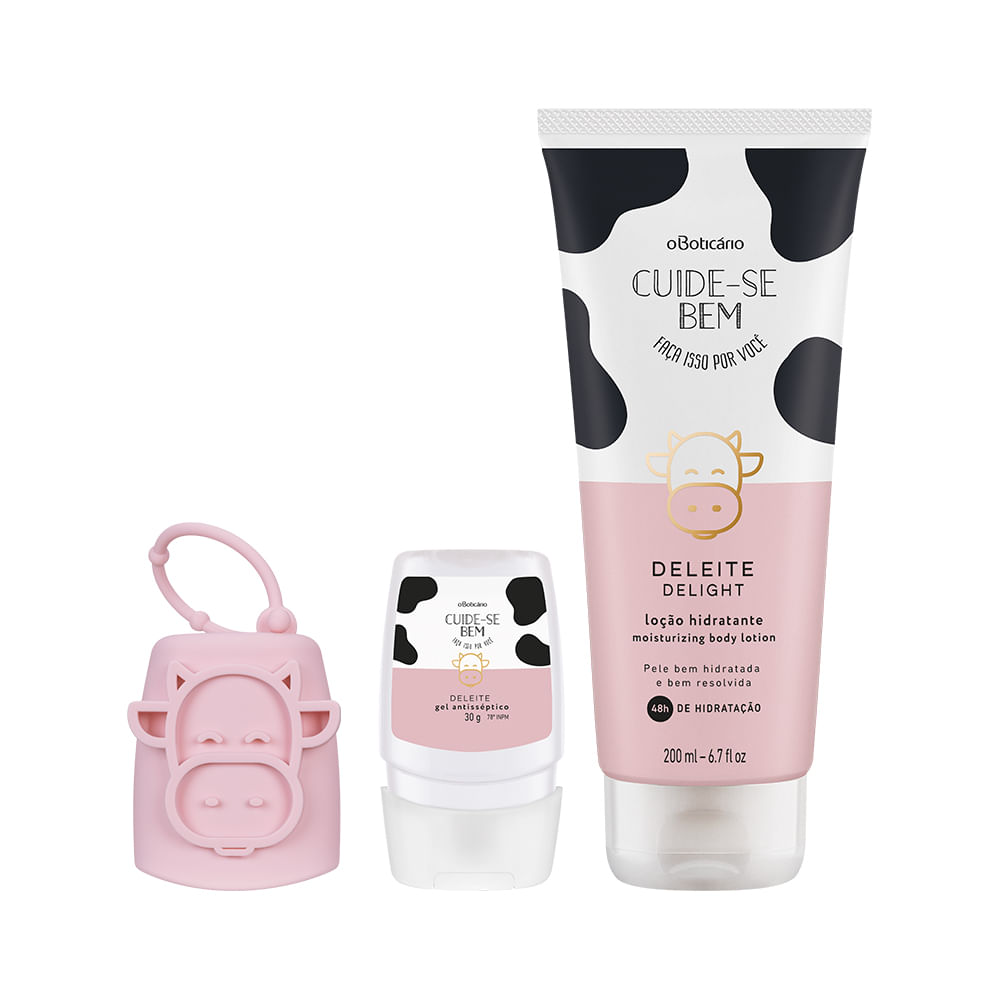 Combo Cuide-Se Bem Deleite: Álcool Em gel, 30g + Capinha Em Silicone + Hidratante Corporal, 200ml