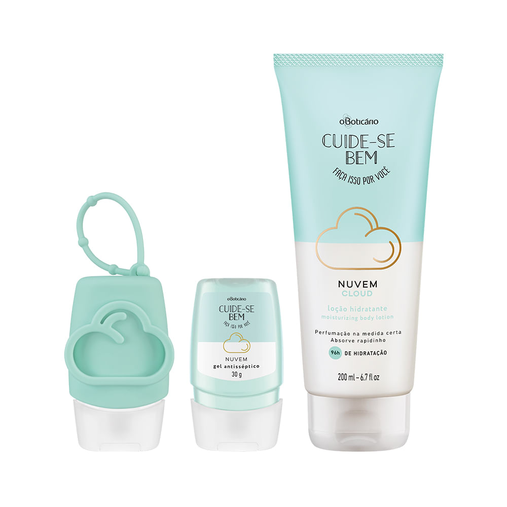 Combo Cuide-Se Bem Nuvem: Álcool Em gel, 30g + Capinha Em Silicone + Hidratante Corporal, 200ml