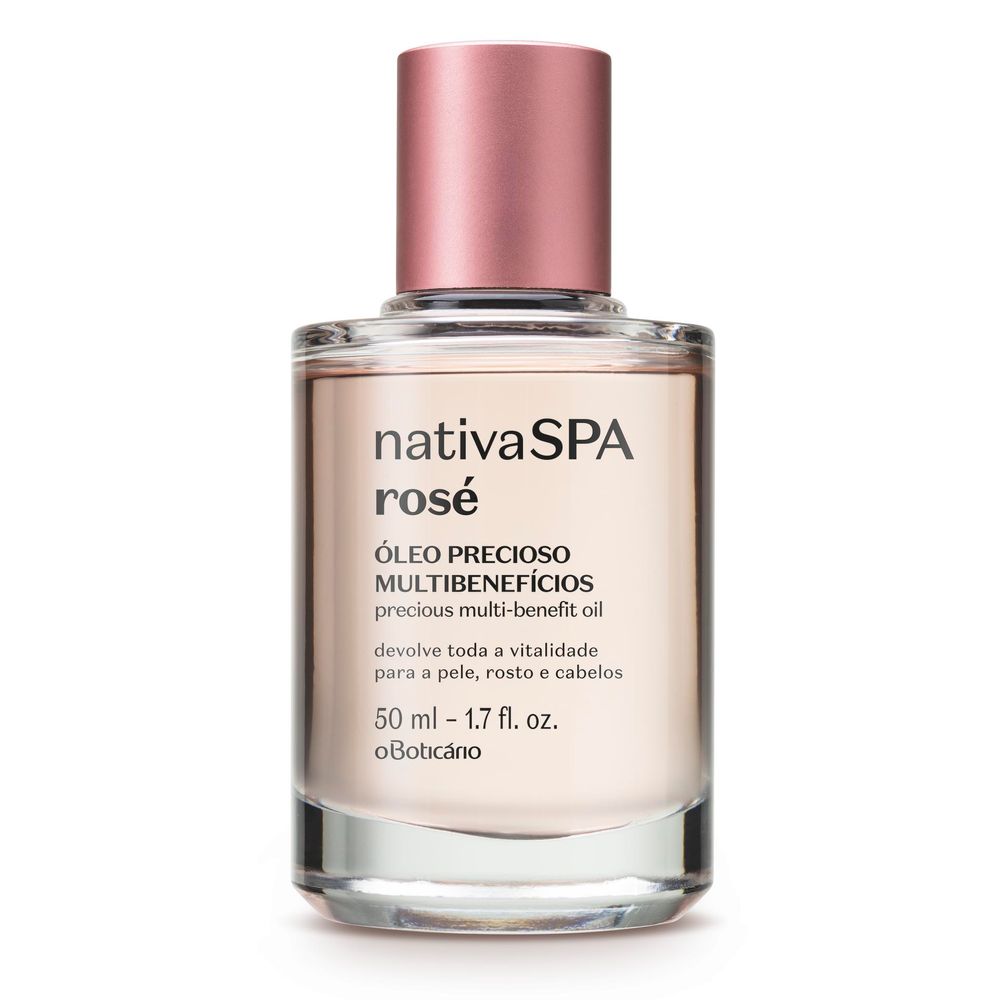 Óleo Precioso Multibenefícios para rosto, olhos e cabelo Nativa Spa Rosé, 50 ml