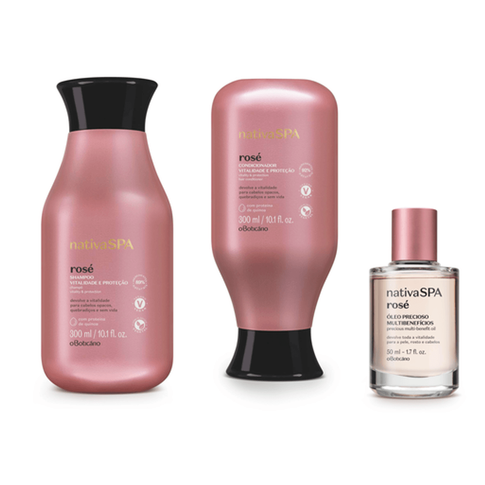 Combo Nativa Spa Rosé: Shampoo, 300 ml + Condicionador, 300 ml + Óleo Precioso Multibenefícios, 50 ml
