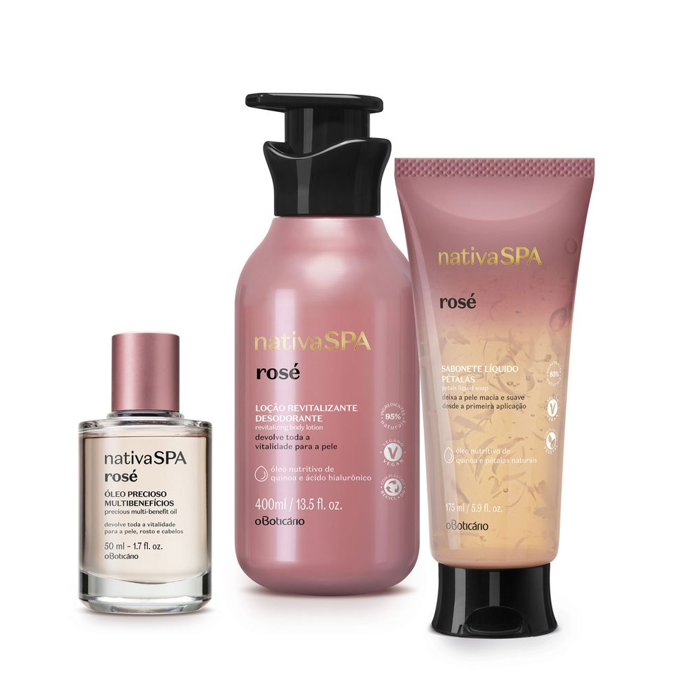 Combo Nativa Spa Rosé : Óleo Precioso + Sabonete Liquido + Loção 400ml