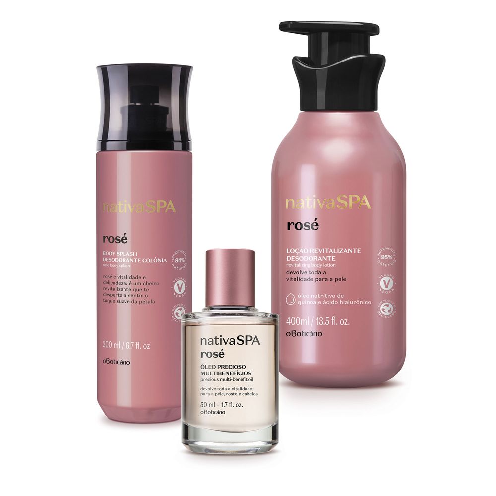 Combo Nativa Spa Rosé : Loção 400ml + Body Splash + Óleo Precioso