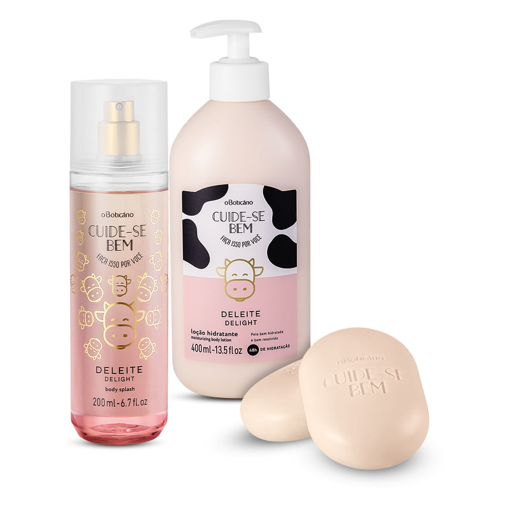 Combo Cuide-Se Bem Deleite: Loção Hidratante, 400 ml + Body Splash, 200 ml + Sabonete Em Barra, 2Un, 80 g Cada