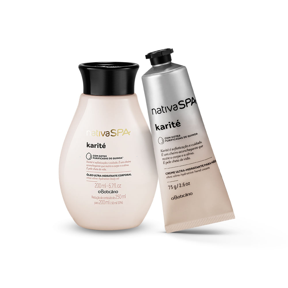 Combo Nativa Spa Karité: Óleo Hidratante Corporal, 200 ml + Creme Para Mãos, 75g